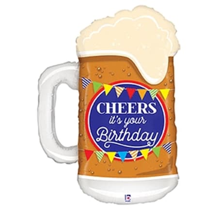 34 In. Cheers Birthday Beer Shape Flat Balloon